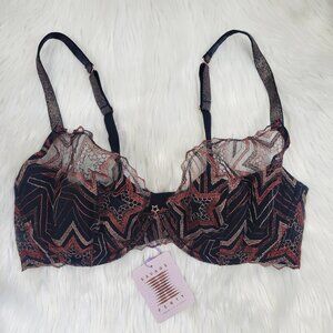 NWT Savage X Fenty Bra 38DDD Lace Stars Lingerie New Black